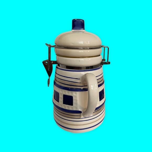 Vintage Lighthouse Teapot Canister with Bale Blue and White As Is READ 8.5"x4.5" - Picture 3 of 10